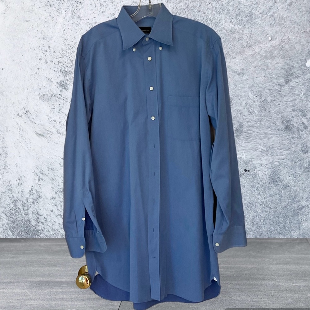 Ermenegildo Zegna Su Misura 100% Cotton Long Sleeve Button Down Blue Short, Sz